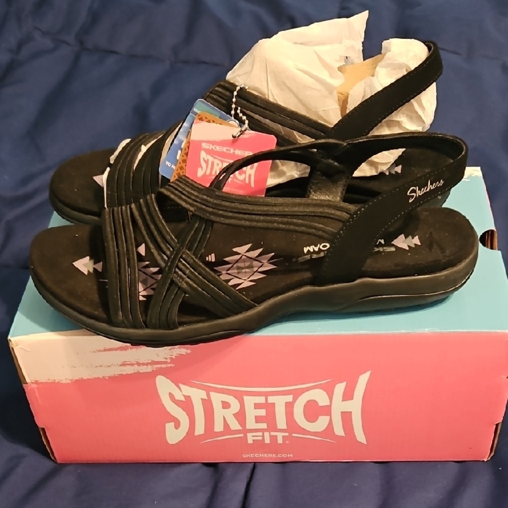Skechers Women's Black Stretch Fit Sandals Size 9
